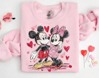 Retro Mickey Minnie Valentine Sweatshirt, Disney Valentines Womens Sweater, Mickey Minnie Couple Hoodie, Disneyland WDW Lovers Sweat Gift