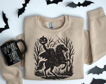 Sweat cavalier sans tête, sweat à capuche citrouille d'automne Halloween, sweat costume effrayant, sweat-shirt unisexe festif d'octobre, cadeau pour amoureux d'horreur