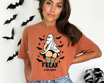 Zabawna koszulka z napisem „Halloween Sheet Ghost Comfort Colors®”, koszulka z humorem dla dorosłych na Halloween, zabawna koszulka z cytatami na Halloween, koszulka dla dziewczyn w stylu retro na Halloween