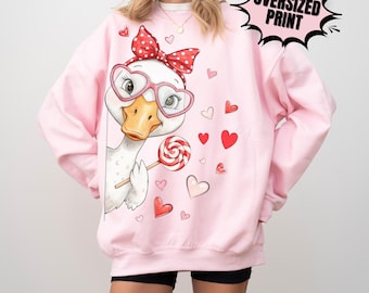 Moletom fofo de ganso para o Dia dos Namorados, Moletom oversized divertido com estampa de ganso fofo, XOXO Seja Meu Presente de Dia dos Namorados com animais da fazenda, Moletom de Dia dos Namorados