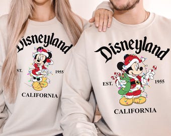 Disneyland 1955 California Weihnachten Sweatshirt, Micky Minnie Maus Paar Passender Pullover, Vintage Disney Familie Hoodie, Disney Weihnachtsgeschenk