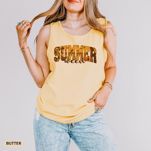 Summerween Comfort Colors® Tank Top, Summer Skeleton, Spooky Summer Tee, Retro Girly Summer, Beach Vibes Tank Top, Halloween Skeleton Shirt