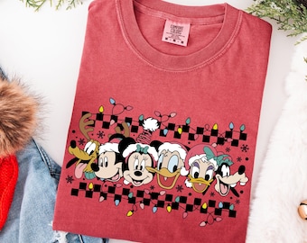 Chemise de Noël rétro Disney Comfort Colors®, chemise de Noël Mickey et ses amis, t-shirt de Noël assorti WDW Disneyland, t-shirt joyeux Noël