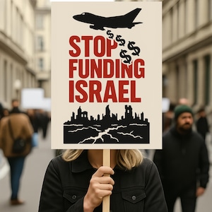 Cartel de protesta "Detengan la financiación de Israel" (45-60 cm), cartel de manifestación "Protejan a Israel", "Detengan el genocidio", póster antifascista, apoyo a Palestina, apoyo a Irán
