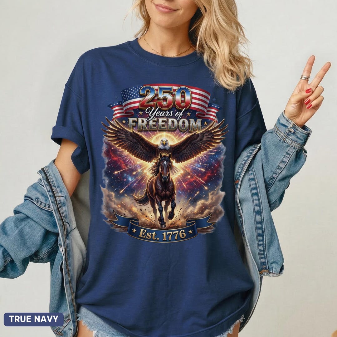 Patriotic Eagle & Horse Comfort Colors® Shirt, 250 Years Of Freedom Shirt, USA Anniversary