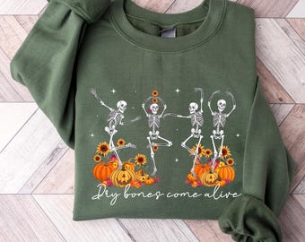 Felpa con scheletro danzante Dry Bones Come Alive, felpa cristiana di Halloween, felpa con cappuccio Fall Jesus, felpa con versetto della Bibbia, felpa con scritta Scripture