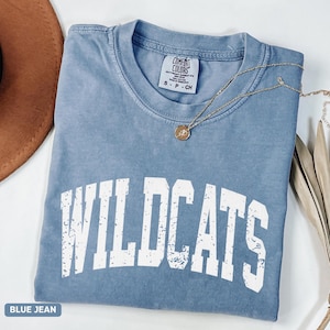 Camiseta Wildcats Comfort Colors®, camiseta vintage de la mascota Wildcats, camiseta del equipo Wildcats, camiseta con el espíritu escolar Wildcats, camisetas retro Wildcats