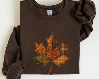 Retro lapptäcke höstlövströja, höstlövströja, lövluvtröja, hösttröja för kvinnor, Thanksgiving-present till henne, söt hösttröja