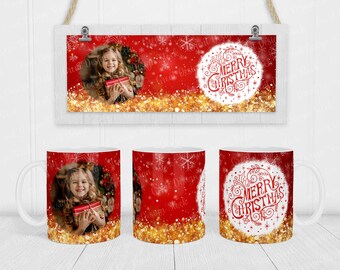Kerst mok wrap foto sjabloonontwerpen, kerst foto mok sublimatie ontwerp, 11 oz-15 oz mok persomslag png-bestand, digitale download