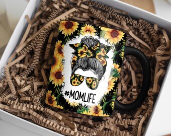 Sunflower Mug Wrap Template Designs, Mom Life Mug Template Sublimation Design, 11oz - 15oz Mug Press Wrap File, Digital Download