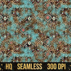 Seamless Aztec Leopard PNG, Sublimate Download, Digital Paper, Printable Background, Animal Print, Cheetah, Aztec Western Printing PNG File