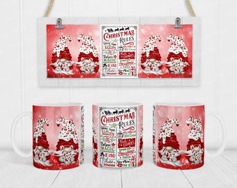 Christmas Mug Sublimation Design, Christmas Rules Mug Wrap PNG, 11 oz - 15 oz Mug Wrap Template Designs, Coffee Mug Press, Digital Download