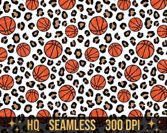 Seamless Basketball Leopard PNG, Sublimate Download, Digital Paper, Printable Background, Cheetah, Basketball Printing PNG File