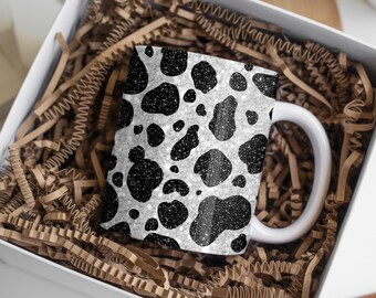 Glitter koe print 11oz-15oz mok sublimatie ontwerp, sprankelende koe mok sublimeren ontwerpen, Cricut mok persomslag png-bestand, digitale download