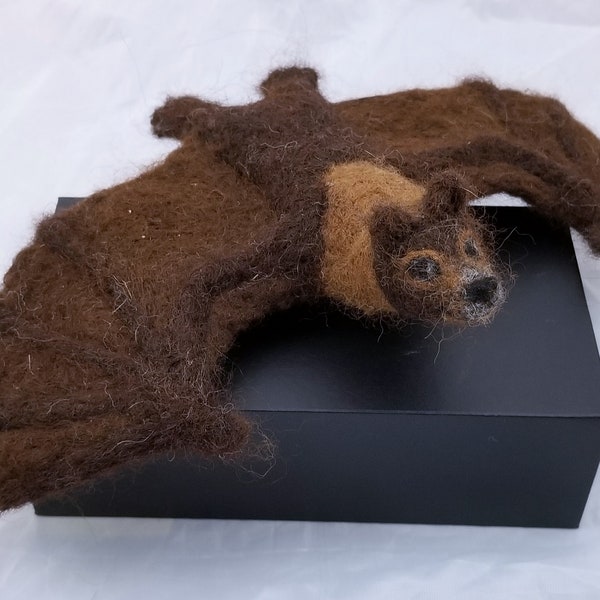 Bat figure- needle felt animal - fruit bat plush - small brown bat - custom bat