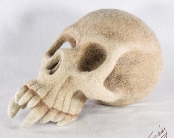 Ancient Vampire Skull Figure - needle felt - handmade skeleton head