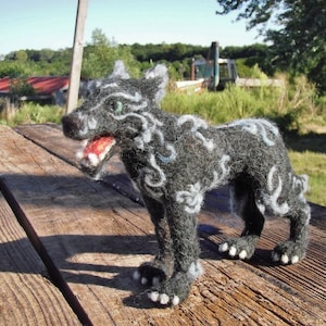 Custom Made Needle felt wolf with swirl detail OOAK