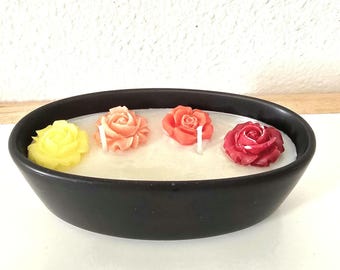 Natürliche Duftkerze in hübscher Schale - farbige Wachsblumendekoration, Geburtstagsgeschenk, Weihnachtsgeschenk, Wohndekoration, Muttertag