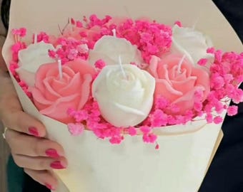 Duftender Rosenkerzenstrauß. Einzigartiges Geschenk für besondere Anlässe. Muttertag, Geburtstag, einzigartiges Hochzeitsgeschenk.