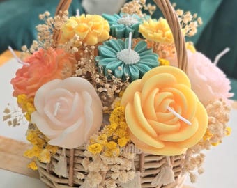 Blumenkorb mit Duftkerzen – Natürliches und originelles Geschenk zum Geburtstag, für den Partner oder zum Muttertag