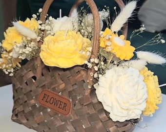 Blumenkorb-Duftkerzen mit natürlichem Duft, einzigartig handgefertigt – perfekt als Geschenk für Geburtstage, Hochzeiten und Muttertage