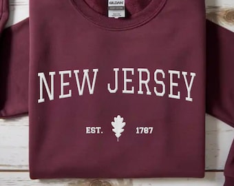 Embroidered New Jersey Sweatshirt - State Pride Apparel, Crewneck Long Sleeve Travel Souvenir