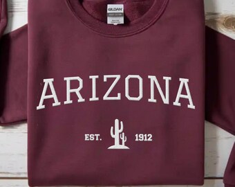 Embroidered Arizona Sweatshirt - State Pride Apparel, Crewneck Long Sleeve Travel Souvenir