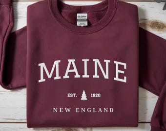 Embroidered Maine Sweatshirt: Coastal New England Souvenir