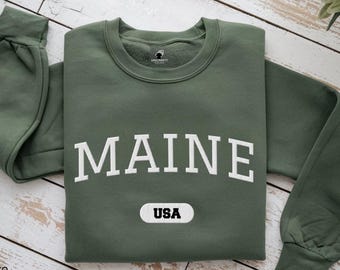 Embroidered Maine State Sweatshirt: Coastal Souvenir Gift