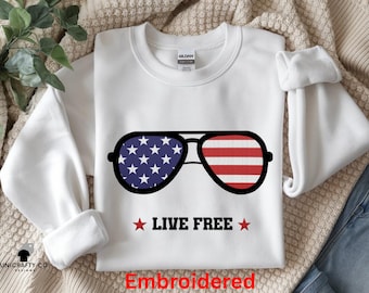 4th of July Embroidered Crewneck Sweatshirt | American Heritage USA Shirt