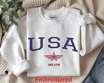4th of July Embroidered Crewneck Sweatshirt | American Heritage USA Shirt