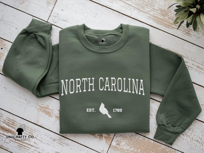 Embroidered North Carolina Sweatshirt - State Pride Apparel, Crewneck Long Sleeve Travel Souvenir image 8