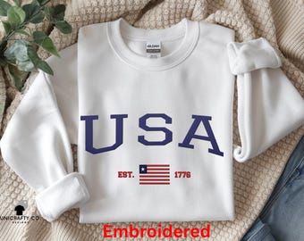 4th of July Embroidered Crewneck Sweatshirt | American Heritage USA Shirt