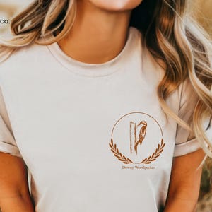 Downy Woodpecker - Unisex Birdwatching T-Shirt | Crewneck Birder Gift | Naturelovers Present | Forestcore Bird Lover Tee | Cottagecore Top