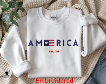 4th of July Embroidered Crewneck Sweatshirt | American Heritage USA Shirt