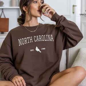 Embroidered North Carolina Sweatshirt - State Pride Apparel, Crewneck Long Sleeve Travel Souvenir image 9