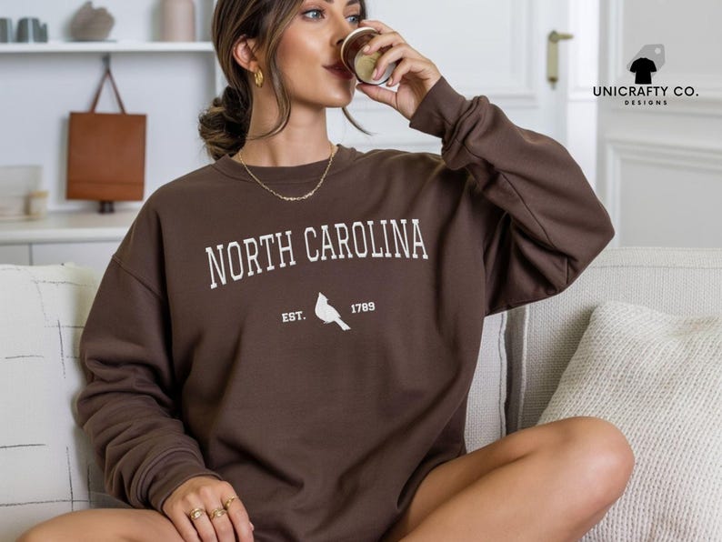 Embroidered North Carolina Sweatshirt - State Pride Apparel, Crewneck Long Sleeve Travel Souvenir image 9
