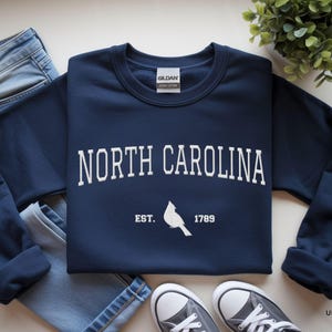 Embroidered North Carolina Sweatshirt - State Pride Apparel, Crewneck Long Sleeve Travel Souvenir image 3