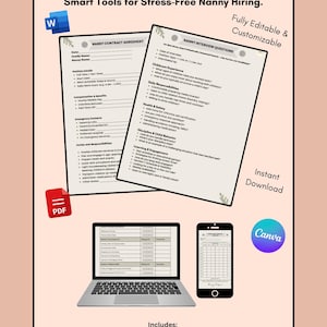 Nanny Contract Template Bundle: Editable PDF, fillable, instant download, for busy moms, Canva templates