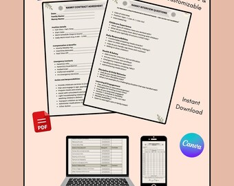 Nanny Vertrag Vorlage Bundle: Bearbeitbares PDF, ausfüllbar, sofortiger Download, für vielbeschäftigte Mütter, Canva Vorlagen