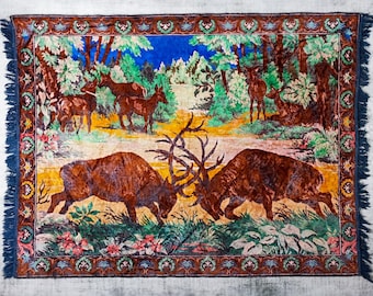 Vintage Deer Wall Tapestry • 60s Hunting Lodge Decor • Rustic Cabin Wall Rug • Woodland Forest - Wall Art (59.4x45.6")  Christmas Gift Idea