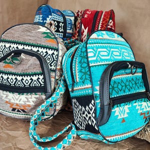 Kilim Pattern Backpack: Boho Chenille Fabric Bag