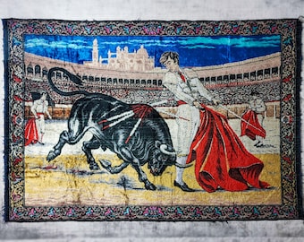 Vintage Spanish Matador Wall Tapestry - Velvet Texture Bullfighting Scene Wall Decor - Wall Art - Machine Woven (68.90'' x 47.24) Gift Idea