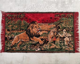 Vintage Large Lion Pride Tapestry Made in Morocco. 47 X 72