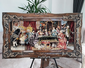 Vintage Look Woven Wall Tapestry Art | 118x67 cm | Baroque Style Frame | Colorful Historical Scene | Classic Home Decor Gift Idea