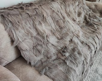 Taupe Gray Patchwork Fur | Handmade Goatskin Rug or Accent Blanket | Real Goat Fur Blanket | Fur Fabric 160x140cm (63”x55”)