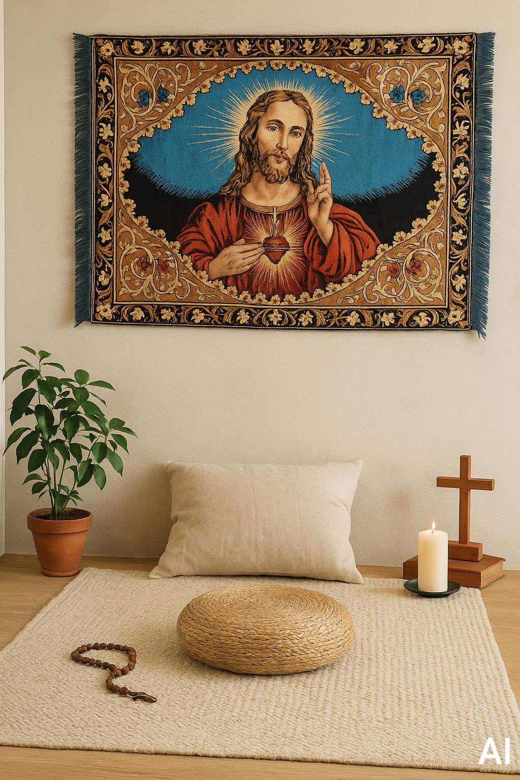 Vintage Sacred Heart Jesus Tapestry: Lush Velvet Christian Wall