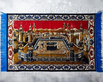 Vintage Islamic Velvet Wall Hanging Rug | Kaaba Tapestry | 1960s Muslim Tapestry, Medina Mecca Decor (46.85''x30.71'') Kaaba Wall Art