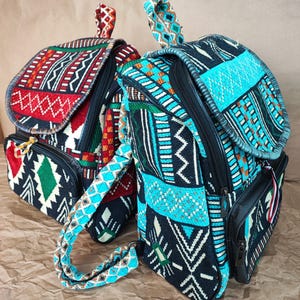 Handmade Backpack Ethnic Patterned   - Colorful Boho Style Rucksack- Kilim Pattern Bag- Chenille Fabric Bag