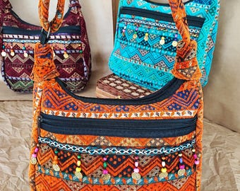 Boho Kilim Pattern Shoulder Bag – Adjustable Crossbody & Shoulder Bag – Colorful Ethnic Pattern Tapestry Purse – Chenille Fabric – Handmade